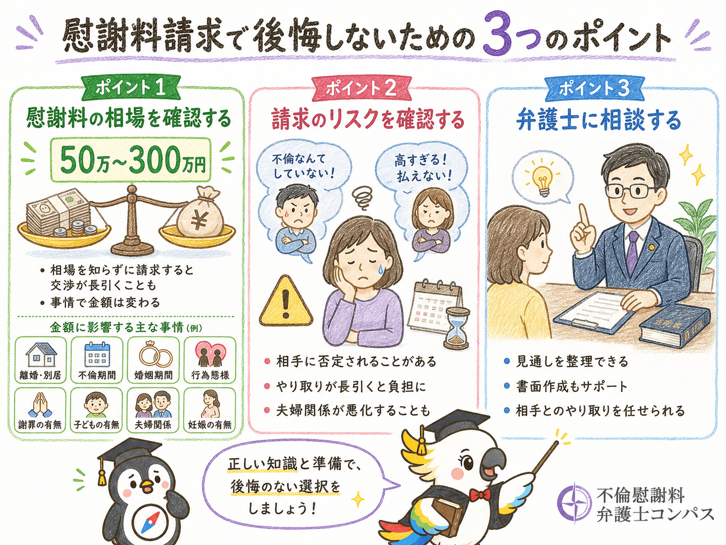３章　慰謝料請求で後悔しないためにできること｜請求のポイント３つ
